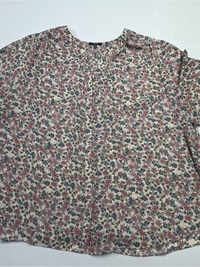 NYDJ Floral Button-Front Shirt - Cream with Red & Green Floral